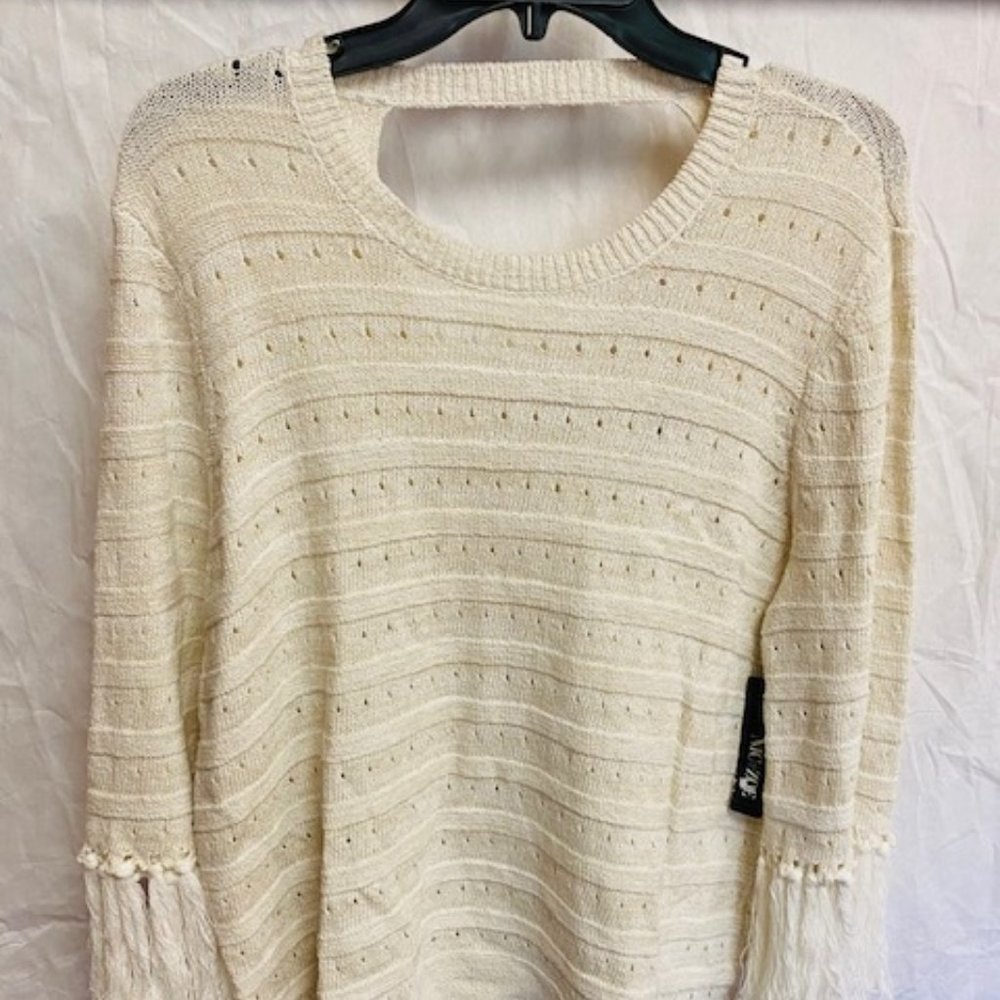 Nic & Zoe Cream Fringe Sweater Size Large